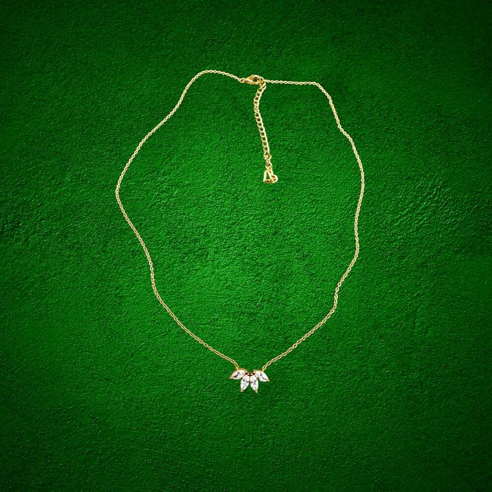 925 Sterling Silver Gold Tone Marquise CZ Floral Cluster Necklace 16-20"